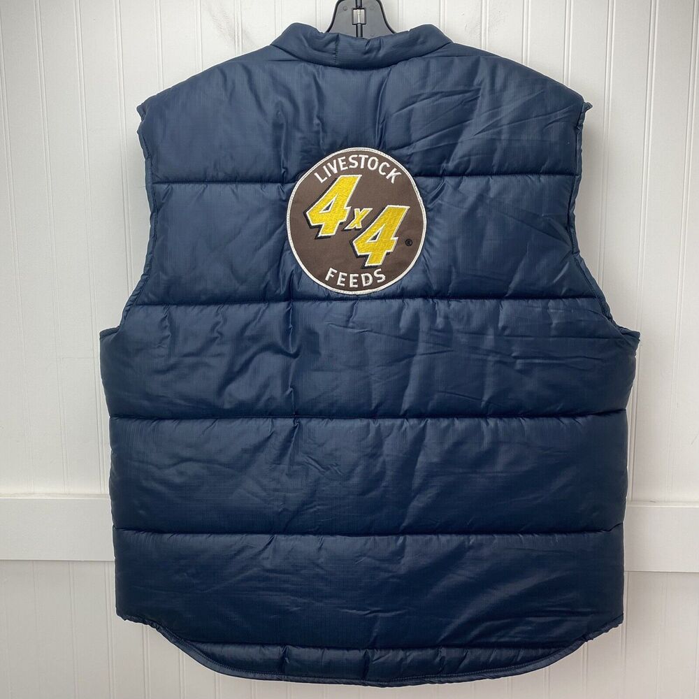 Vintage Red Kap Puffer Vest Livestock Feedsn Mens XL Navy Blue Embroidered EUC